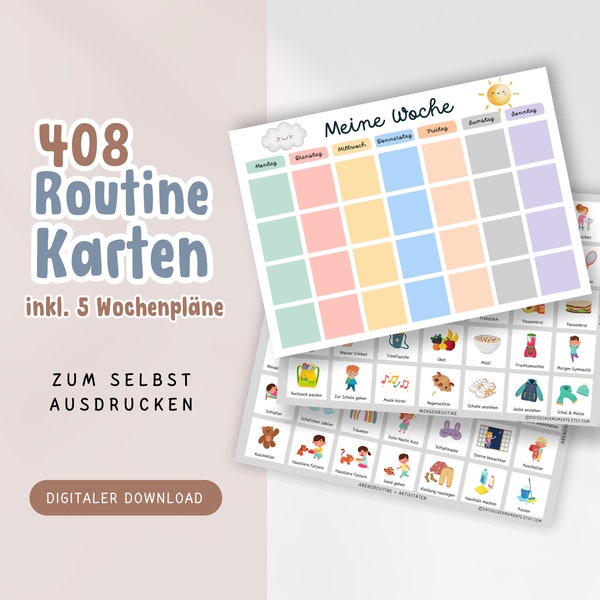 Routinekarten Wochenplaner Set zum Ausdrucken | 408 digitale Montessori Karten für Kinder | DIY Wochenroutine mit Routine Aktivitäten