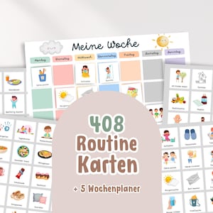 Kinder Routinekarten Wochenplaner DIY Bundle zum Ausdrucken | Tagesplan Kinder Montessori Karten | DIY Wochenroutine Aktivitäten für Kinder