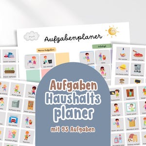 Kinder Haushaltsplaner mit 95 Aufgaben | Aufgabenkarten Haushalt zum Ausdrucken | Digitaler Familienplan Organisation | Alltagsplanung grau