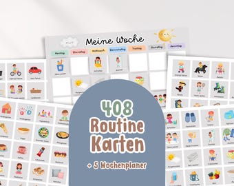 Kinder Routinekarten Wochenplaner DIY Bundle zum Ausdrucken | Tagesplan Kinder Montessori Karten | Wochenroutine Aktivitäten für Kinder grau