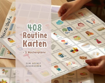 408 Kinder Routinekarten Set Wochenroutine zum Ausdrucken, Kinder Wochenplan Set Routineplan druckbar, Montessori Karten Routine Kinder