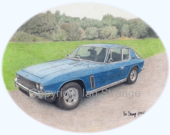 Jensen Interceptor car drawing. Home wall art. Printable art.