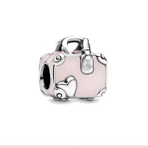 Rosa Reise Taschen Anhänger für Armband, authentische echte 925er Silber Charms für Armband, Geschenk für sie 2024 Charms 925 gestempelt Silber Charms