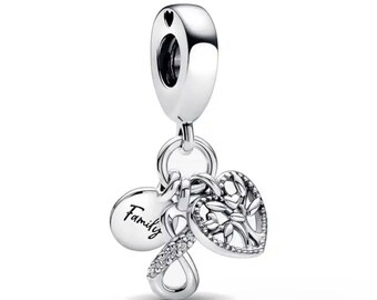 Family Infininty Triple Dangle Charm, Silver Charms for bracelet, infinity charms, Genuine silver charms new 2024 charms, gift for her charm