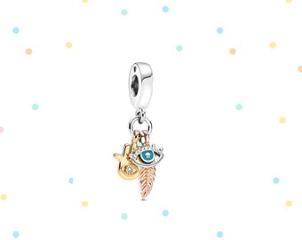 Hamsa, All-seeing Eye and Feather Spirituality Dangle CharmAuthentic Genuine silver charms, 925s sterling silver charms for bracelet 2024