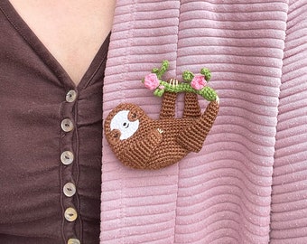 Crochet brooch sloth Soft sloth Ready made brooch Baby accessories