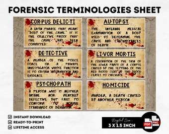 Forensic Terminologies Sheet Crime Dictionary Printable Detective Props Police Party Evidence Decoration Criminology Instant Download