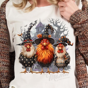 Poulet Halloween PNG, Poulets effrayants Png, Poulets d'Halloween Png, Automne Png, Citrouille Png, Sorcière Png, Maison hantée poulets DTF Design