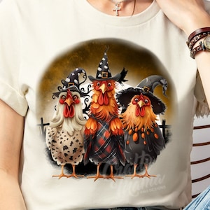 Spooky Chickens PNG, Chicken Halloween Png, Funny Chicken Witch Png, Trendy Halloween Shirt Png, Sublimation Designs, Halloween Chicken Png