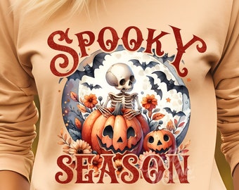 Spooky Season Png, Retro Halloween Png, Pumpkin Png, Halloween Png, Halloween Shirt Sublimation Design, Skeleton Png, Spooky Vibes Png
