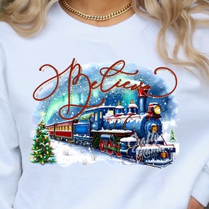Navidad Png, Papá Noel Png, Diseño digital de tren navideño, Polar Express Png, Brillantina falsa Png, Believe Train Png DTF Imprimible, Invierno Png