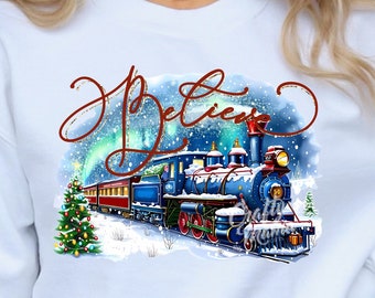 Christmas Png, Santa Png, Christmas Train Digital Design, Polar Express Png, Faux Glitter Png, Believe Train Png DTF Printable, Winter Png