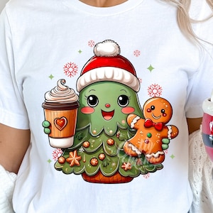 Árbol de Navidad PNG, archivo PNG de Navidad para camiseta, árbol de Navidad para niños PNG, camiseta navideña para niños PNG, café navideño PNG