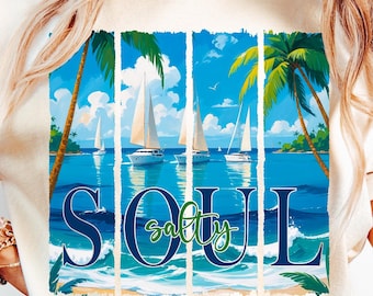 Salty Soul PNG, Preppy Summer PNG, Spiaggia PNG, Maglietta da spiaggia PNG, Maglietta estiva preppy PNG, Sublimazione PNG, Estate alla moda, Stile pennellata