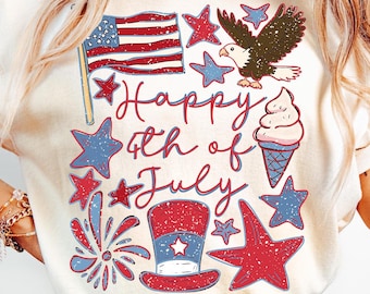 Retro 4th of July Png, Retro Fourth of July Png, Boho Patriotic Png, USA Png, Sublimation Png Design, Preppy Girl Shirt Design