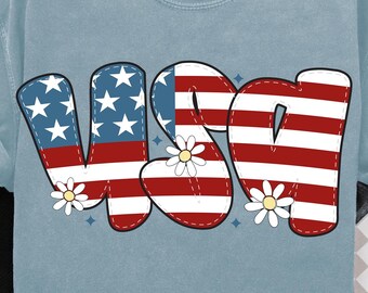 Faux Stitched USA PNG, Floral 4th of July Png, American Flag Png, Coquette Fourth of July Png, Preppy Patriotic Png, Memorial Day Png