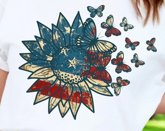 America Sunflower PNG, Patriotic Sunflower Png, Coquette 4th Of July Png, American Flag Sunflower Png, Fourth of July Png, Memorial Day Png