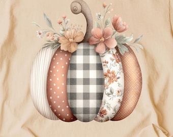Calabaza estampada PNG, Coquette Fall PNG, Camiseta de calabaza de otoño de moda PNG, Diseños de sublimación, Acción de Gracias PNG, Camiseta de calabaza a cuadros PNG