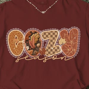 Cute Cozy Season PNG, White Lace Fall Png, Plaid Preppy Fall Shirt Png, Fall Sublimation Designs, Popular Autumn Png, Cozy Season Shirt Png
