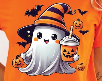 Cute Ghost PNG, Halloween Png, Trendy Halloween Shirt Png, Halloween Sublimation Designs, Halloween Ice Coffee Png, Coquette Halloween Png