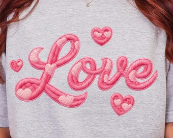 Love PNG, Faux Chunky Knit Yarn Valentine Png, Valentines Day Png, Sublimation Designs, Trendy Hearts Png, Coquette Girly Shirt Png File
