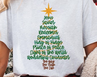 Christian Christmas PNG, Christian Png, Names Of Jesus Png, Christmas Faux Glitter Png, Trendy Boho Christmas Tree Png, Christmas Shirt Png