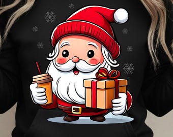 Cute Santa Png, Cute Christmas Png, Christmas Shirt Png, Digital Downloads, Sublimation Designs, Santa Drinking Coffee Png, Santa Claus Png
