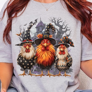 Chicken Halloween PNG, Spooky Chickens Png, Halloween Chickens Png, Fall Png, Pumpkin Png, Witch Png, Haunted House Chickens DTF Design