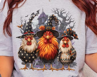Chicken Halloween PNG, Spooky Chickens Png, Halloween Chickens Png, Fall Png, Pumpkin Png, Witch Png, Haunted House Chickens DTF Design