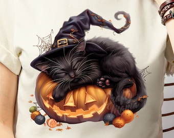 Halloween Png, Halloween Black Cat Pumpkin Png, Kitten Sublimation Design, Black Cat With Pumpkin Halloween Png File, Pumpkin Spooky Cat Png