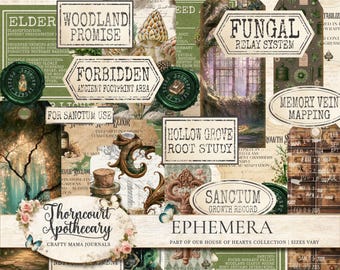 Thorncourt Apothecary House of Clubs Ephemera, Gothic Botanical Journal Cards, Vintage Herbarium Printable, Junk Journal Ephemera, PNG