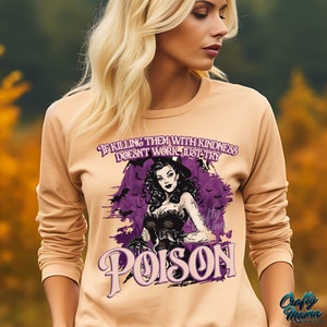 Grappig Halloween-png-bestand, als ze met vriendelijkheid doden niet werkt, probeer dan gewoon vergif png, grappige heks png, coquette halloweenshirt png afbeelding 2