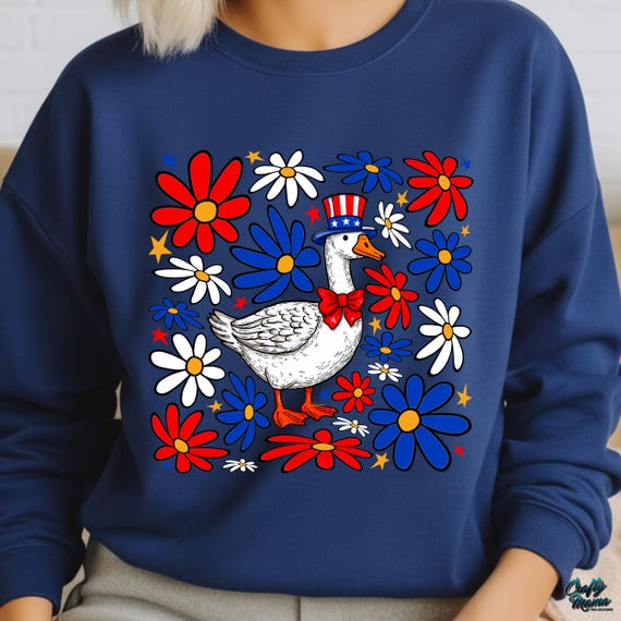 Patriotic Goose PNG, Retro 4th of July Png, Boho Floral Fourth of July Png, Retro Wildflower America Png, Cute American Goose Shirt Png