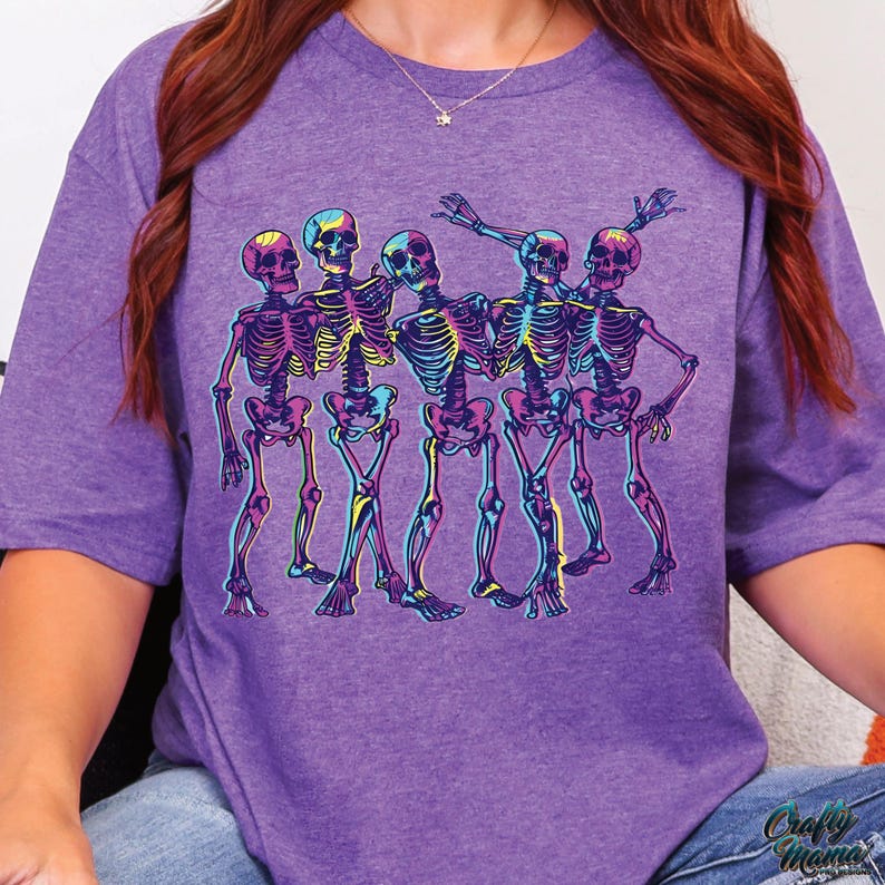 Neon Skeletons PNG, Neon Halloween Png, Neon Halloween Shirt Png, Halloween Skull Png, Spooky Png, Halloween Skull Sublimation image 2