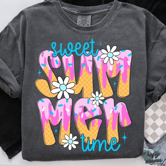 Sweet Summer Time PNG, Preppy Summer Png, Ice Cream Png, Floral Summer Shirt Png, Ice Cream Cone Drip, Coquette Summer, Sublimation Designs