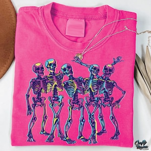 Neon Skeletons PNG, Neon Halloween Png, Neon Halloween Shirt Png, Halloween Skull Png, Spooky Png, Halloween Skull Sublimation image 1