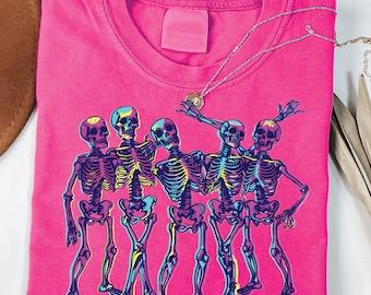 Neon Skeletons PNG, Neon Halloween Png, Neon Halloween Shirt Png, Halloween Skull Png, Spooky Png, Halloween Skull Sublimation