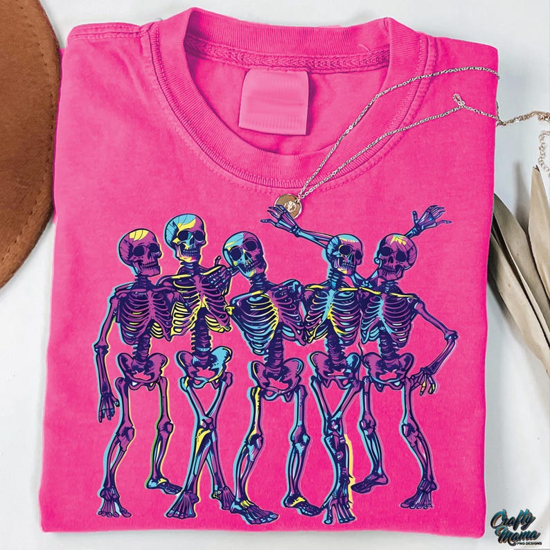 Neon Skeletons PNG, Neon Halloween Png, Neon Halloween Shirt Png, Halloween Skull Png, Spooky Png, Halloween Skull Sublimation image 1