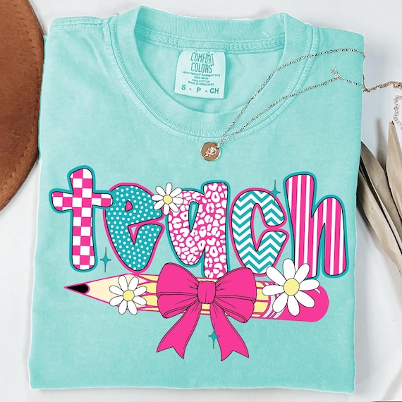Retro Checkered Teacher PNG, Floral Coquette Teacher Png, Preppy Teacher Shirt Png, Retro Teacher Png for Shirt, Sublimation, Coquette Bow