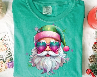 Christmas Png, Santa Png, Groovy Christmas Shirt Digital Design, Retro Santa Png, Pink And Green Santa, Merry Christmas Png, Santa Print