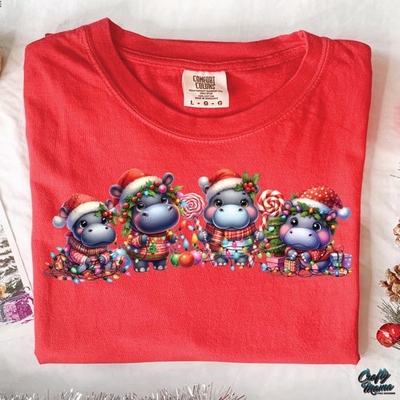 Christmas Hippo PNG, Cute Hippo Christmas Png File, Kids Christmas Png For Shirt, Kids Christmas Shirt Png, Christmas Hippopotamus Png