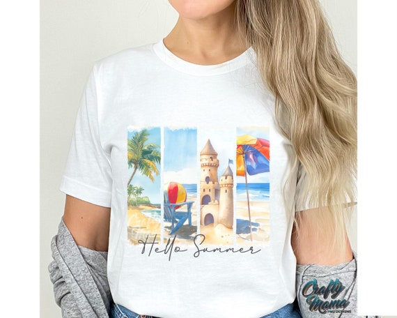 Hello Summer PNG, Hello Summer Shirt Png File, Tropical Beach Png for Shirt, Brushstroke Design, Watercolor Design, Sublimation Png