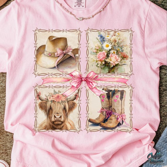Coquette Western Cowgirl PNG, Pink Girly Western Png, Trendy Cowgirl Shirt Png, Sublimation Designs, Coquette Bow Png, Western Collage Png