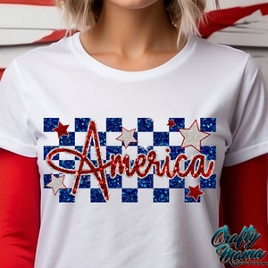 Retro Kariertes Amerika PNG, Amerika Png, Faux Glitter 4. Juli Png, Retro 4