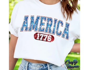 Retro 4th Of July Png, America Png, 4th Of July Png, USA Png, Patriotic Png, Faux Glitter Varsity Png, Fourth of July Sublimation Png
