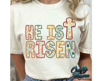 He is Risen PNG, Matthew 28:6, Retro Easter Doodle Png, Easter Christian Png, Easter Bible Verse Png, Faux Embroidery Doodle Png, Floral Png