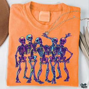 Neon Skeletons PNG, Neon Halloween Png, Neon Halloween Shirt Png, Halloween Skull Png, Spooky Png, Halloween Skull Sublimation image 5