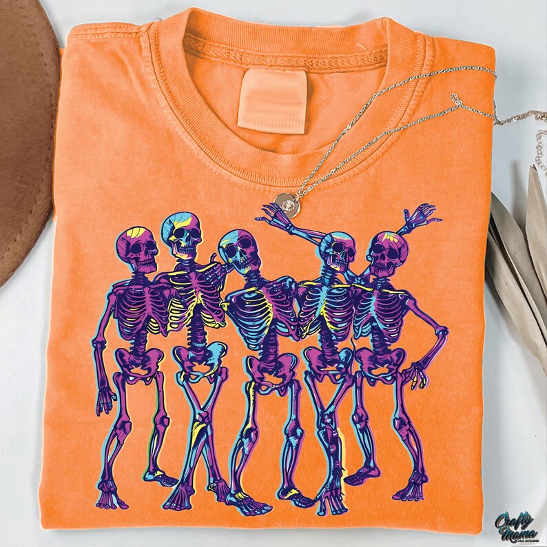 Neon Skeletons PNG, Neon Halloween Png, Neon Halloween Shirt Png, Halloween Skull Png, Spooky Png, Halloween Skull Sublimation image 5