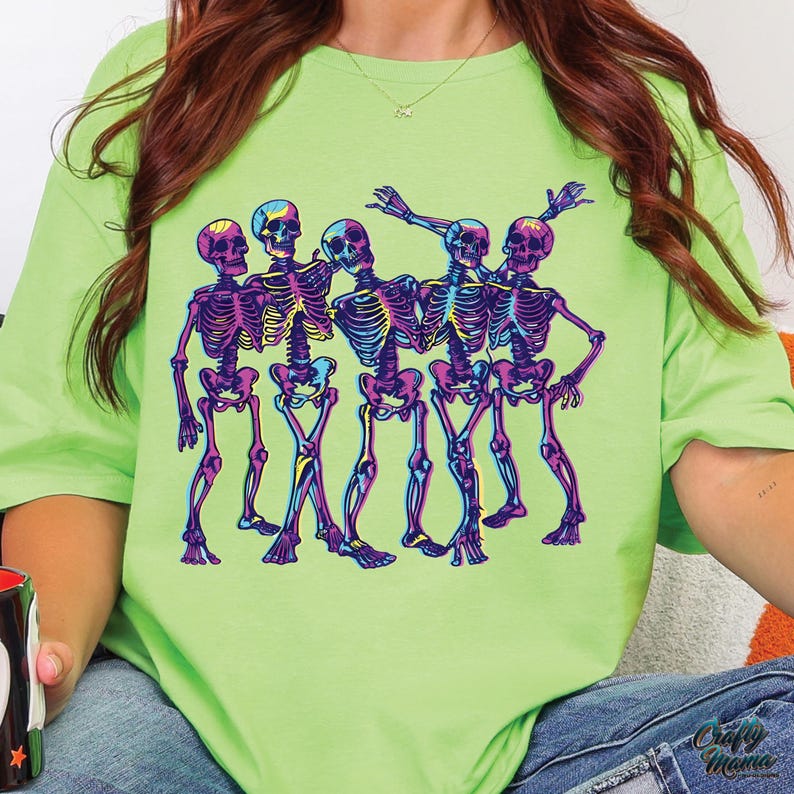 Neon Skeletons PNG, Neon Halloween Png, Neon Halloween Shirt Png, Halloween Skull Png, Spooky Png, Halloween Skull Sublimation image 7