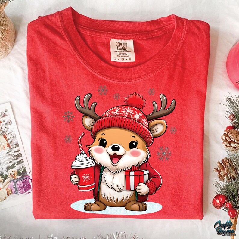 Cute Reindeer PNG File, Cute Christmas Png, Coffee Png, Christmas Shirt Png Design, Digital Downloads, Sublimation Png, Sublimation Designs image 4